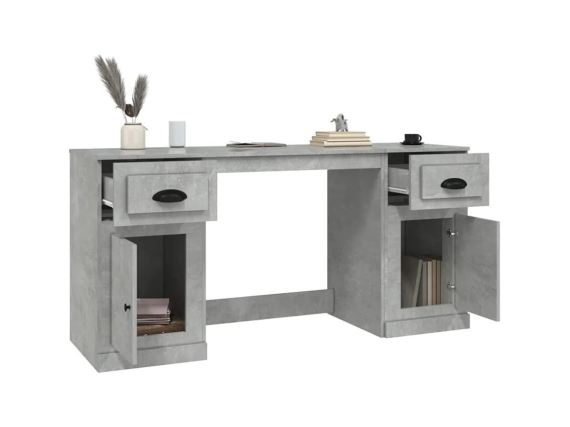 Hakan  Bureau avec armoire gris béton bois d'ingénierie