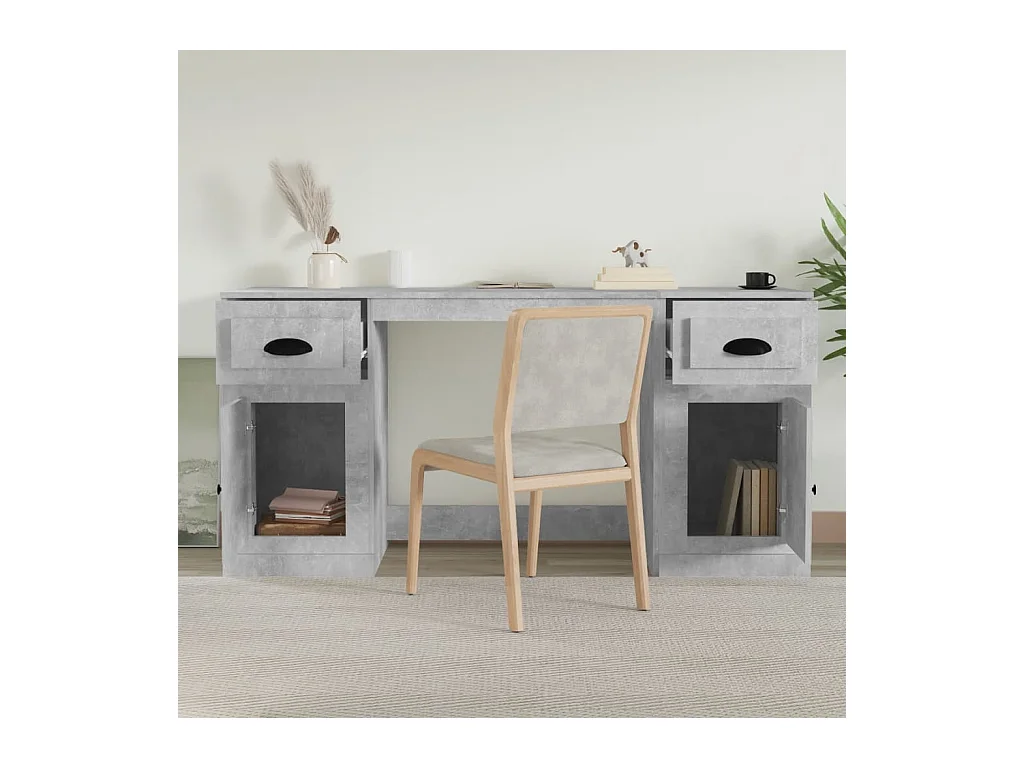Hakan  Bureau avec armoire gris béton bois d'ingénierie