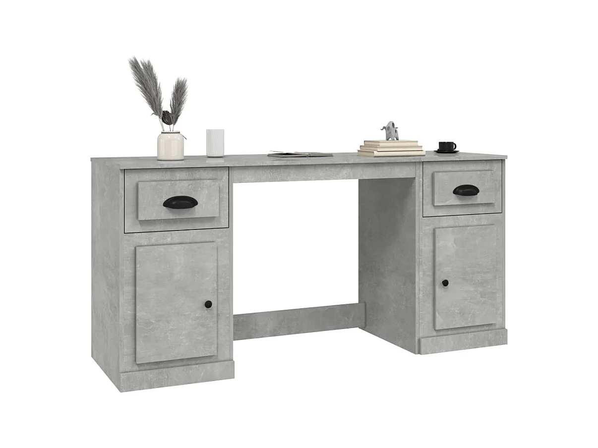 Hakan  Bureau avec armoire gris béton bois d'ingénierie