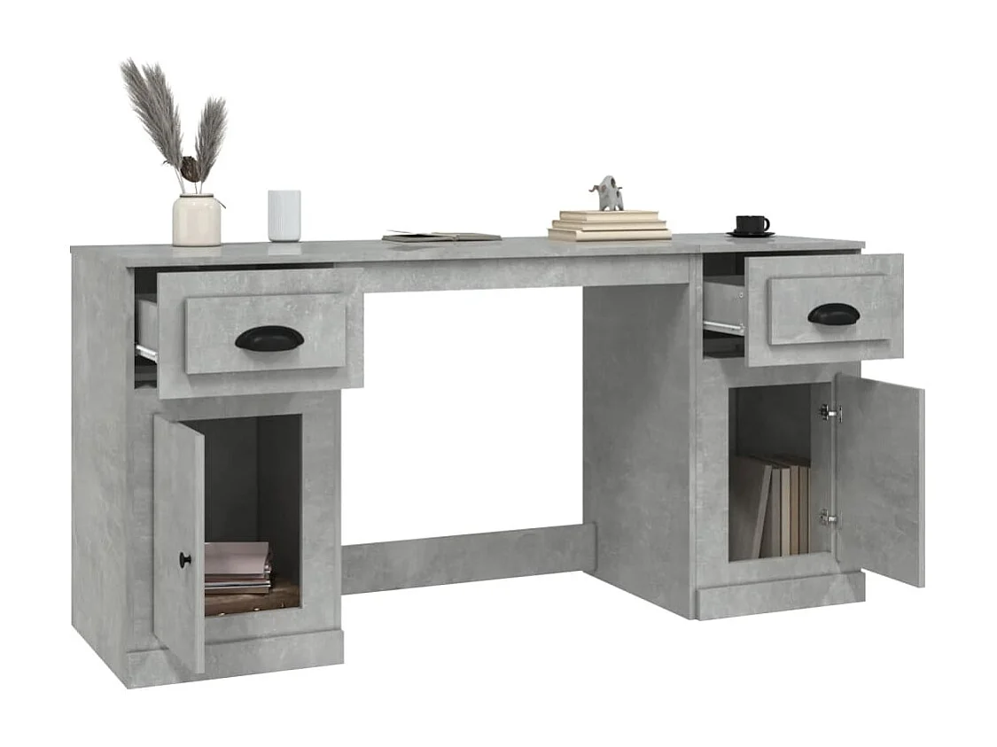 Hakan  Bureau avec armoire gris béton bois d'ingénierie