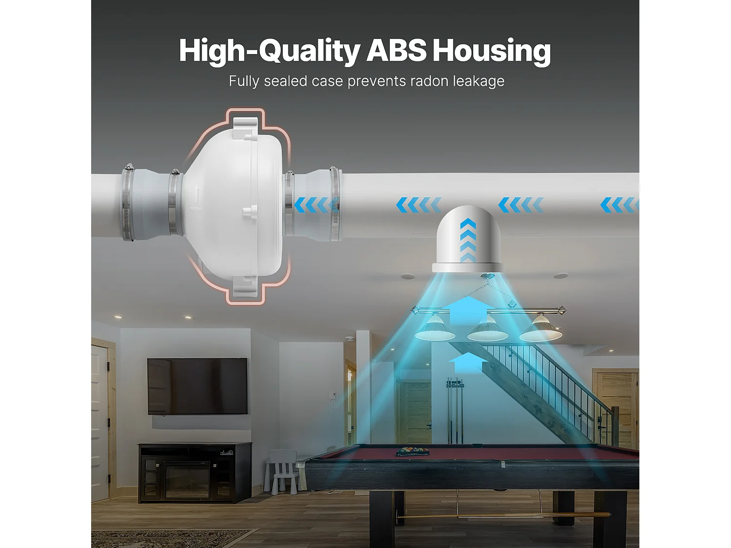 Ventilateur de Radon SucceBuy 98-114 mm 190 CFM, Silencieux et Étanche