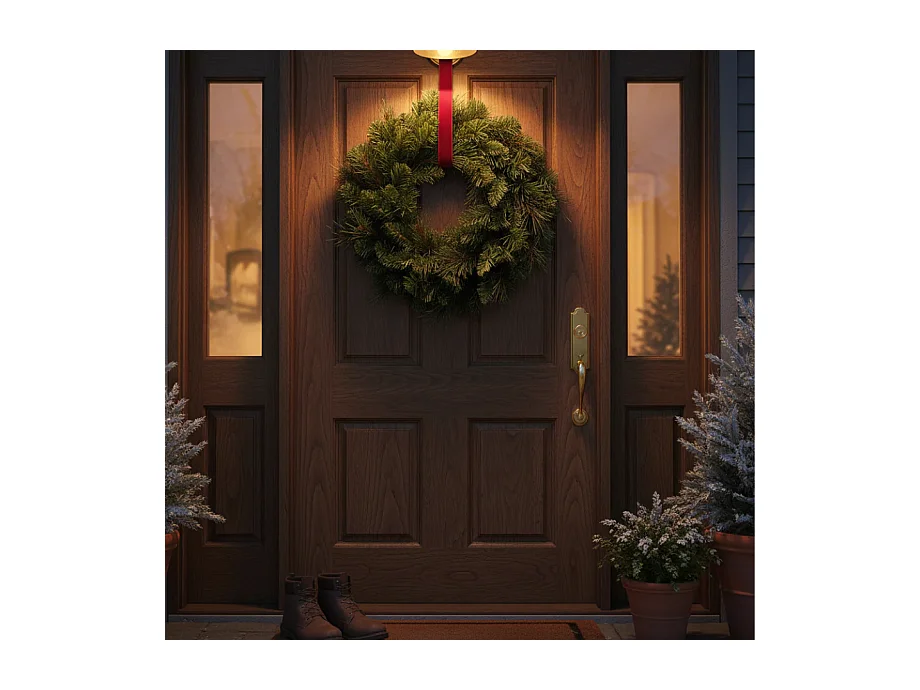 "Jolly" deurkrans in PP met dennennaaldeffect, kerstdecoratiekrans van 45 cm