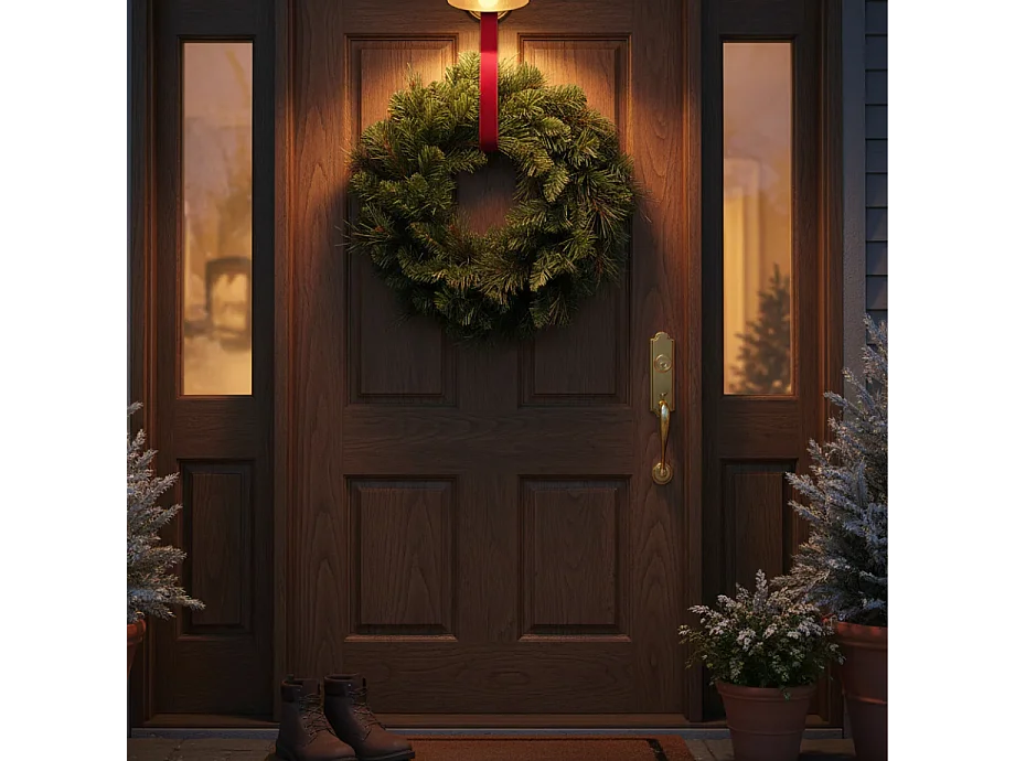 Ghirlanda dietro porta "Jolly" in PP effetto aghi di pino, corona per decorazioni natalizie cm 45