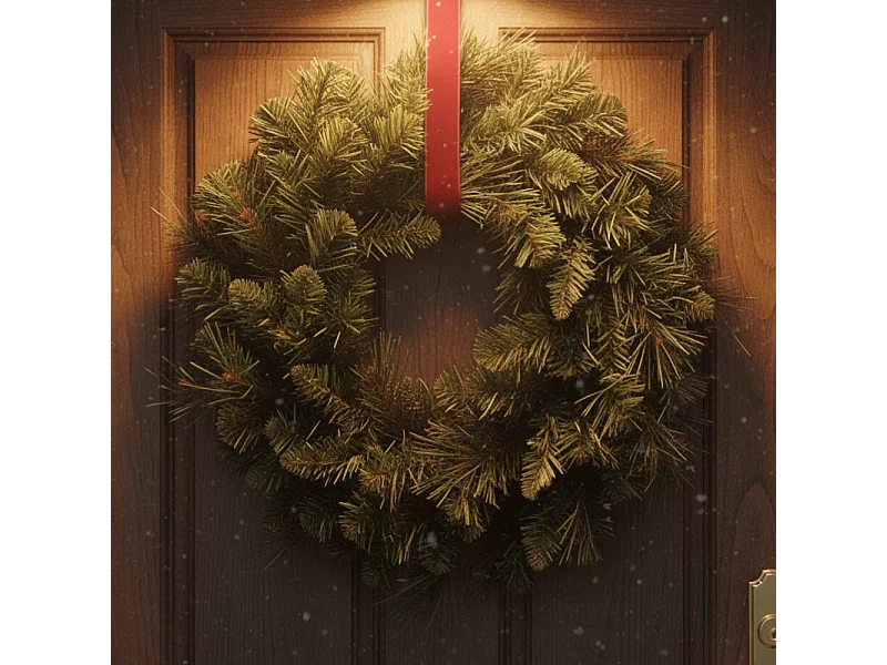 Ghirlanda dietro porta "Jolly" in PP effetto aghi di pino, corona per decorazioni natalizie cm 45