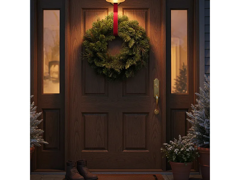 Ghirlanda dietro porta "Jolly" in PP effetto aghi di pino, corona per decorazioni natalizie cm 45