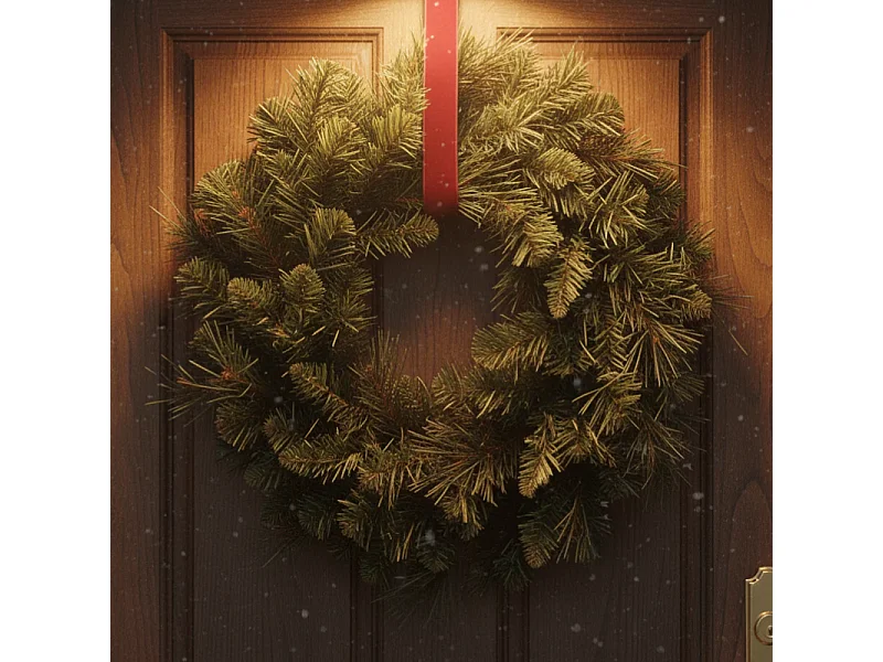 Ghirlanda dietro porta "Jolly" in PP effetto aghi di pino, corona per decorazioni natalizie cm 60