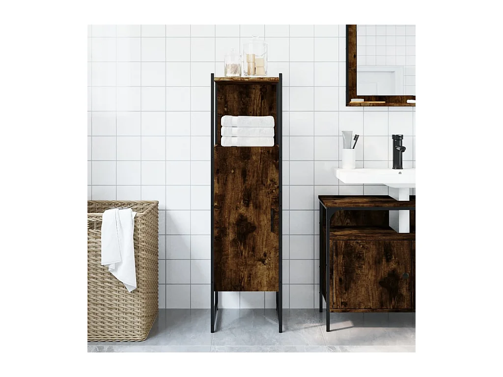Cynmar  Armoire de salle de bain chêne fumé 33x33x120,5 cm