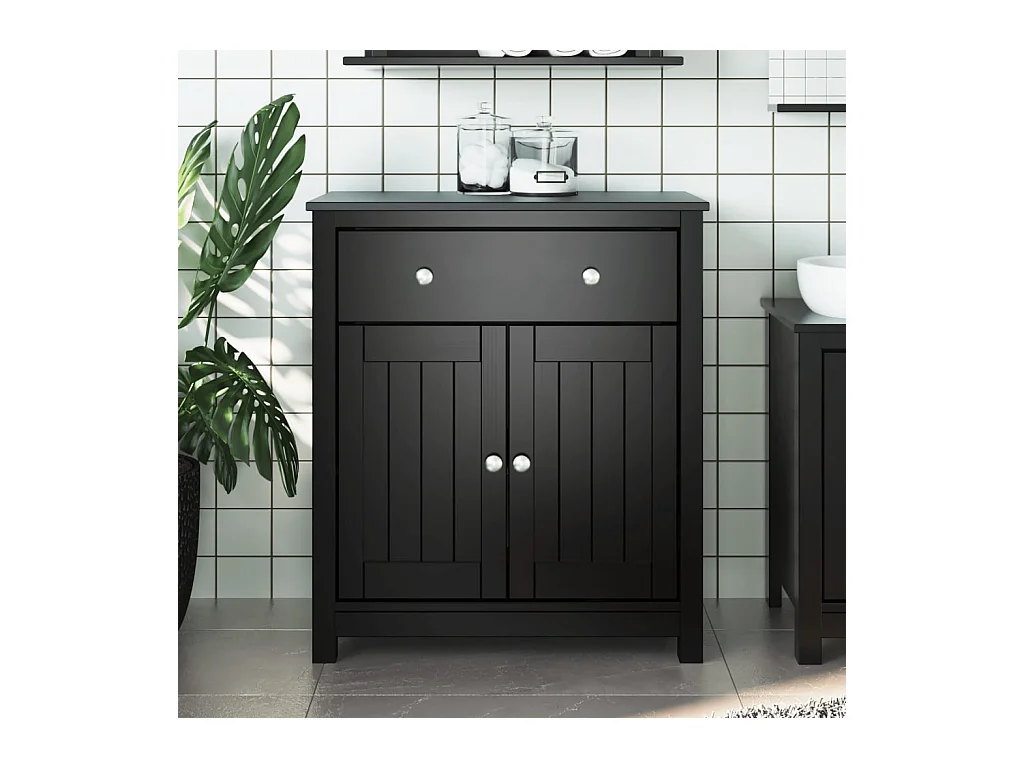Quisera  Armoire de salle de bain BERG noir 69,5x34x80 cm pin massif