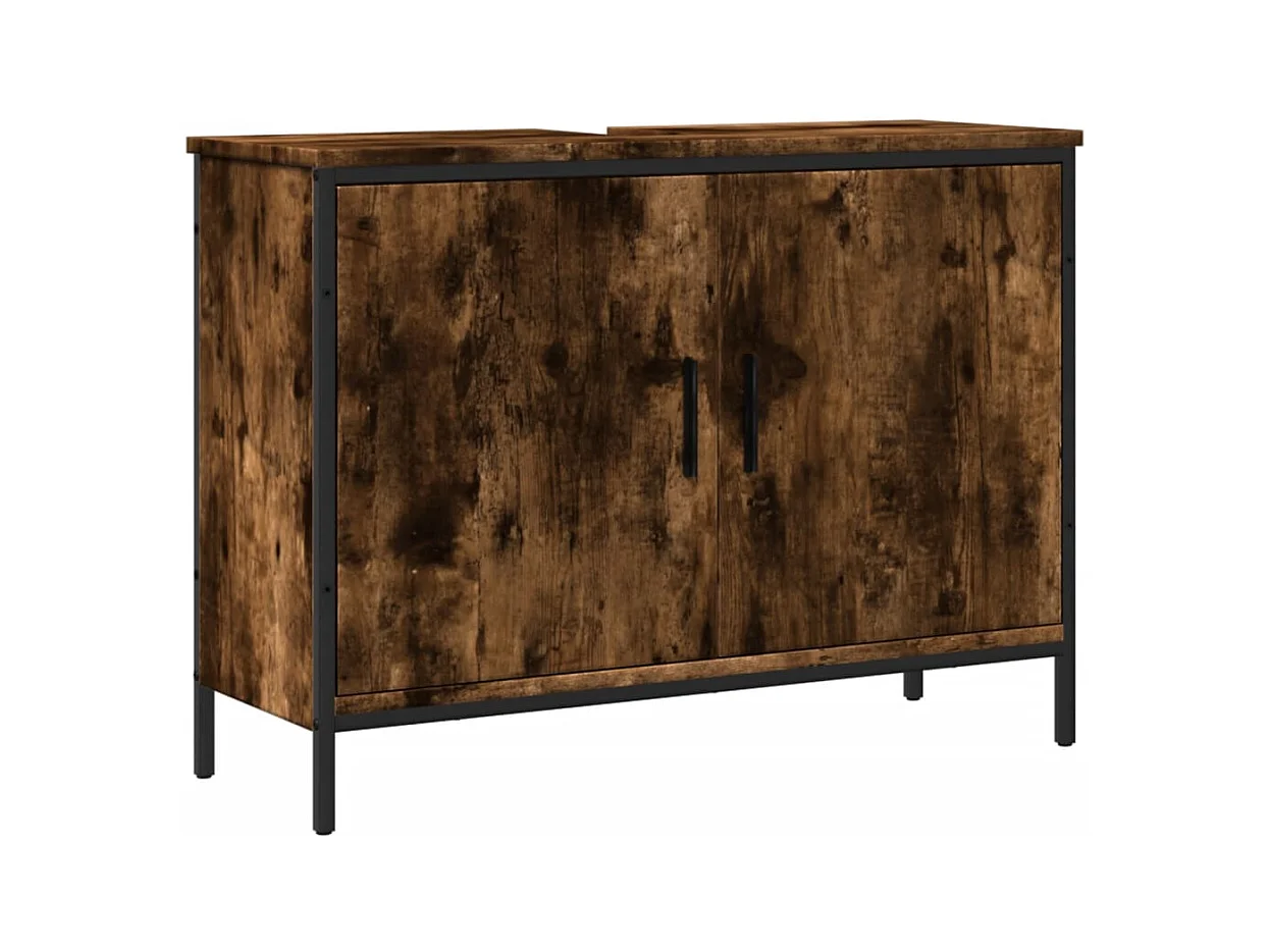 Damien-Louis  Armoire lavabo de salle de bain chêne fumé 80x30x60 cm