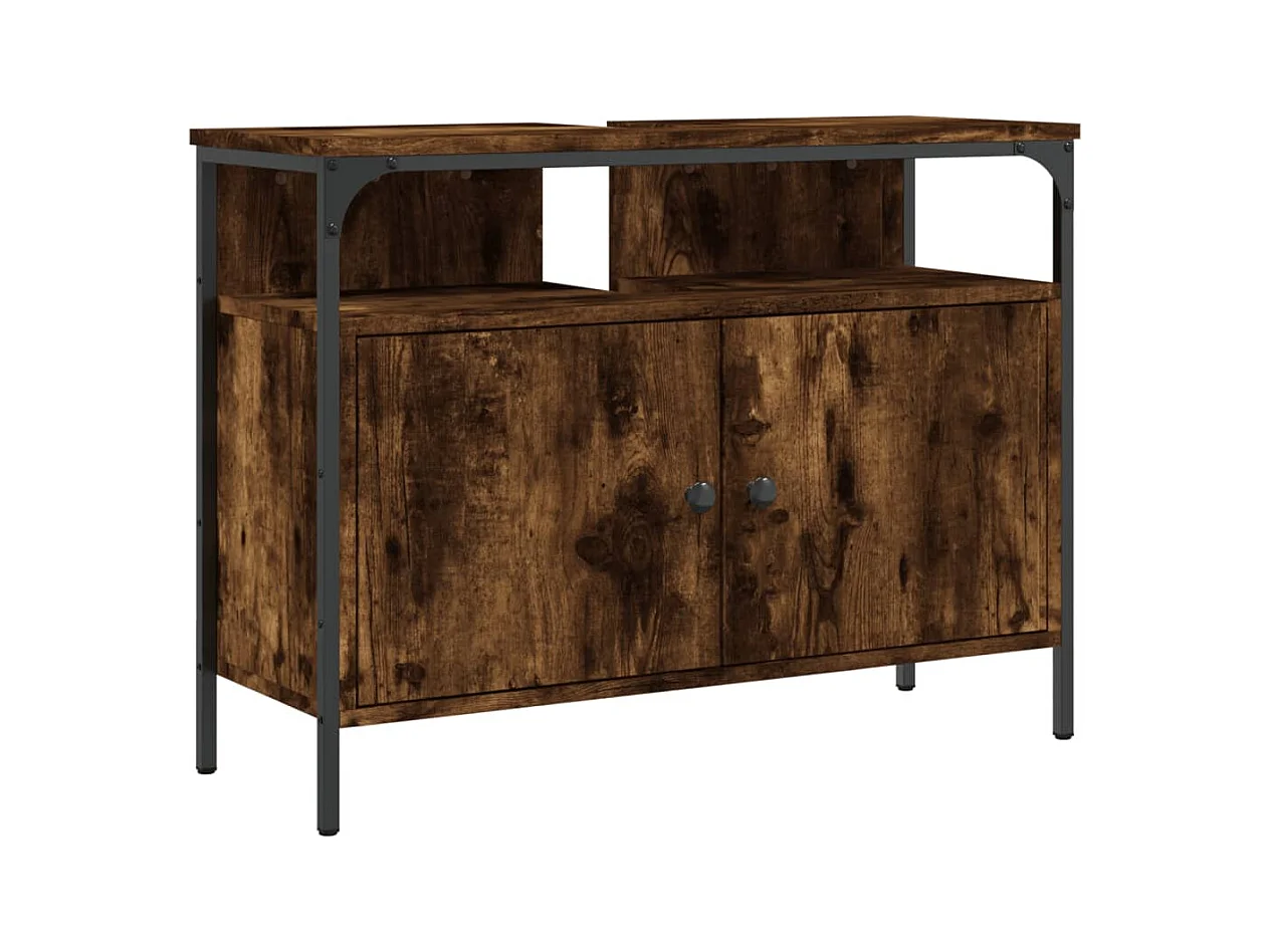 Udrik  Armoire lavabo de salle de bain chêne fumé 80x30x60 cm