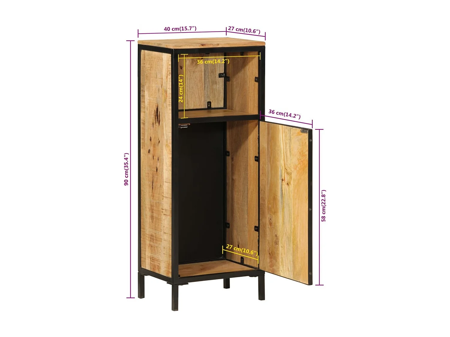 Garden Furniture -  Armoire de salle de bain 40x27x90cm bois massif manguier et fer