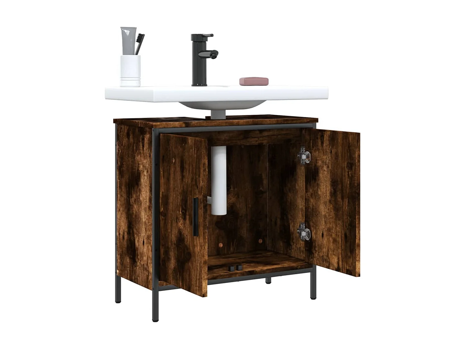 Damien-Louis  Armoire lavabo de salle de bain chêne fumé 60x30x60 cm