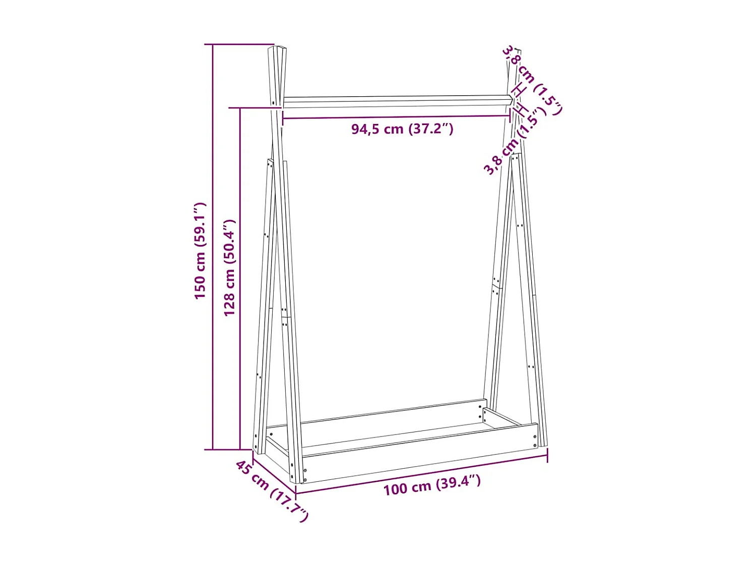 Jacques-Marie  Porte-vêtements Blanc 100x45x150 cm Bois de pin massif