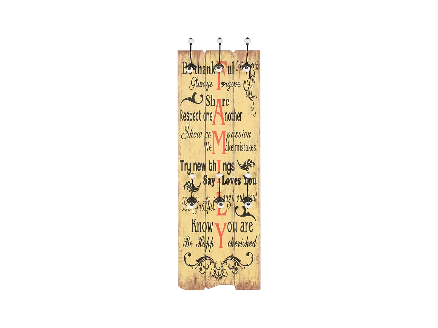 Borghild  Perchero de pared FAMILY con 6 ganchos 120x40 cm