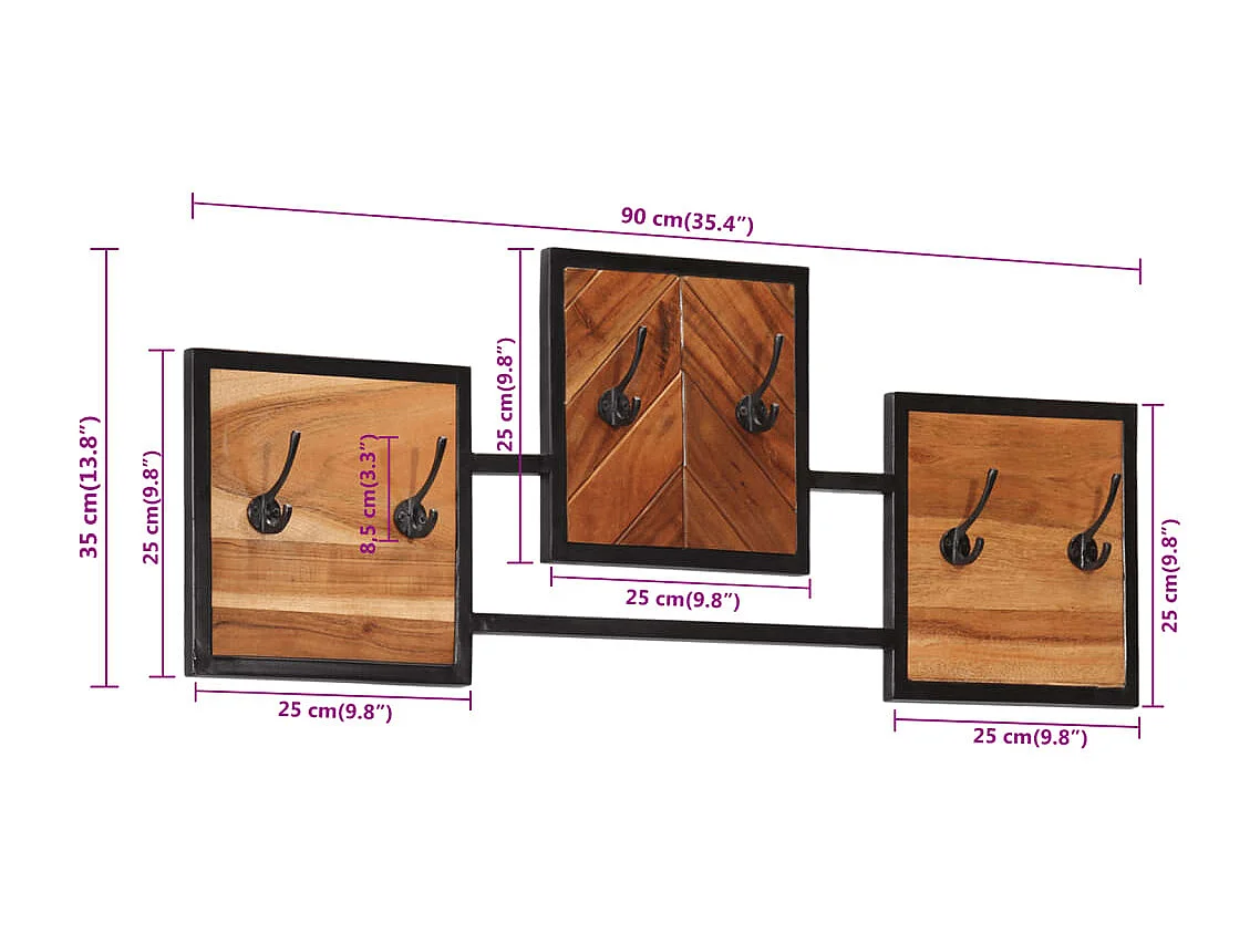 Garden Furniture -  Porte-manteau mural 90x1x35 cm bois massif d'acacia et fer