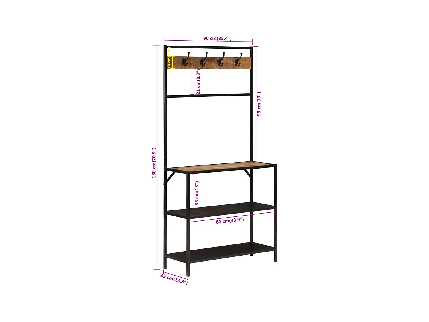 Garden Furniture -  Porte-manteau 90x35x180 cm bois de manguier et fer