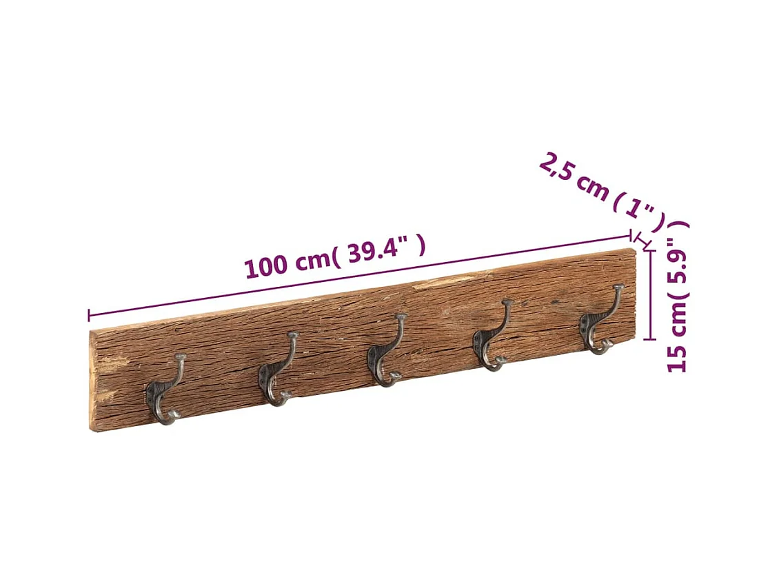 Garden Furniture -  Cintre de couloir et 5 crochets 100x2,5x15 cm Bois récupération