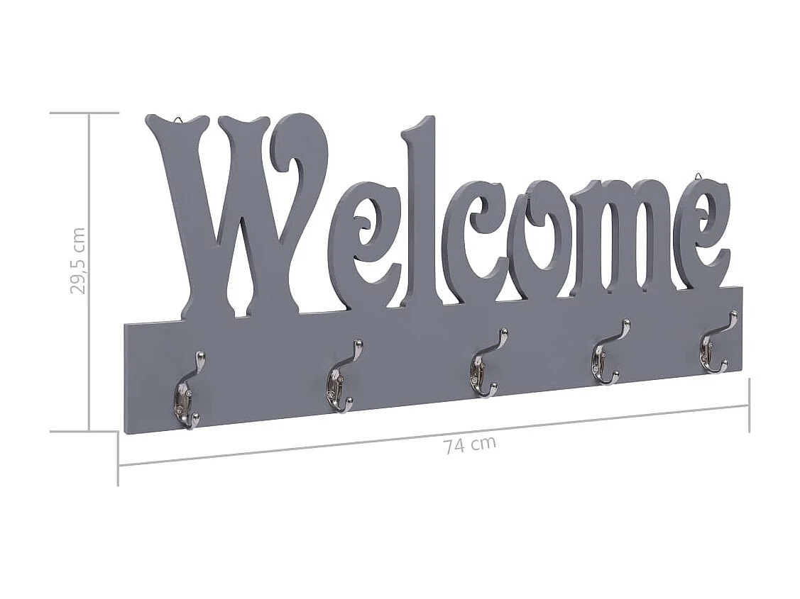 Kadri  Porte-manteau mural WELCOME Gris 74x29,5 cm