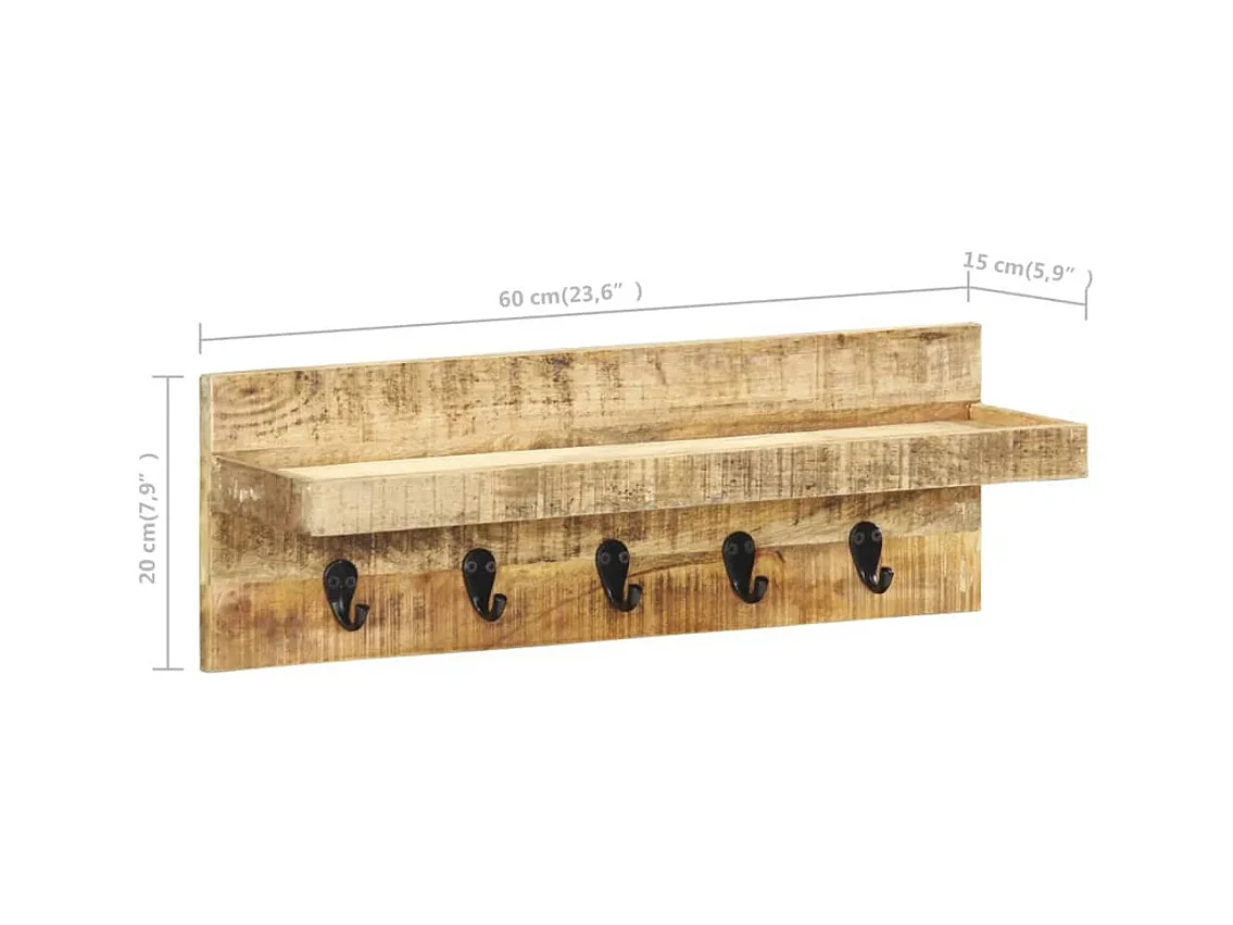 Garden Furniture -  Porte-manteau mural 60x15x20 cm Bois de manguier brut solide