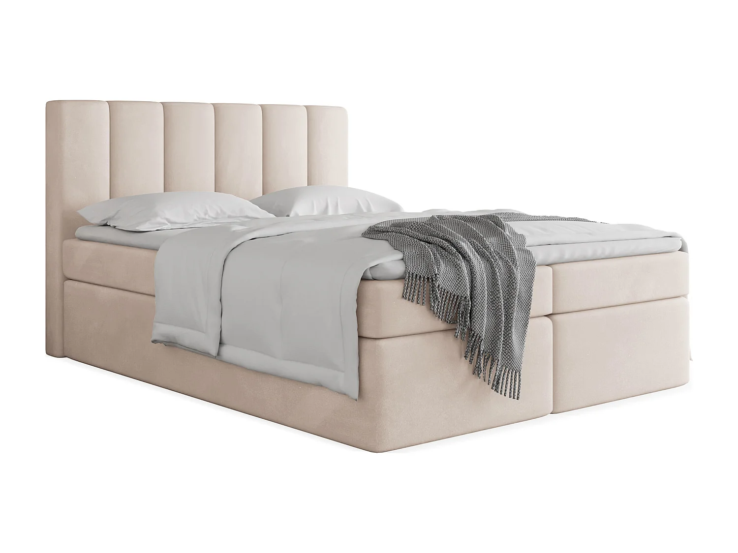 Boxspringbett 120x200 mit Bettkasten – Gepolstert Doppelbett mit 7-Zonen Taschenfederkern-Matratze, 5 cm Komfortschaum-Topper Inklusive – Samt Stoff Beige
