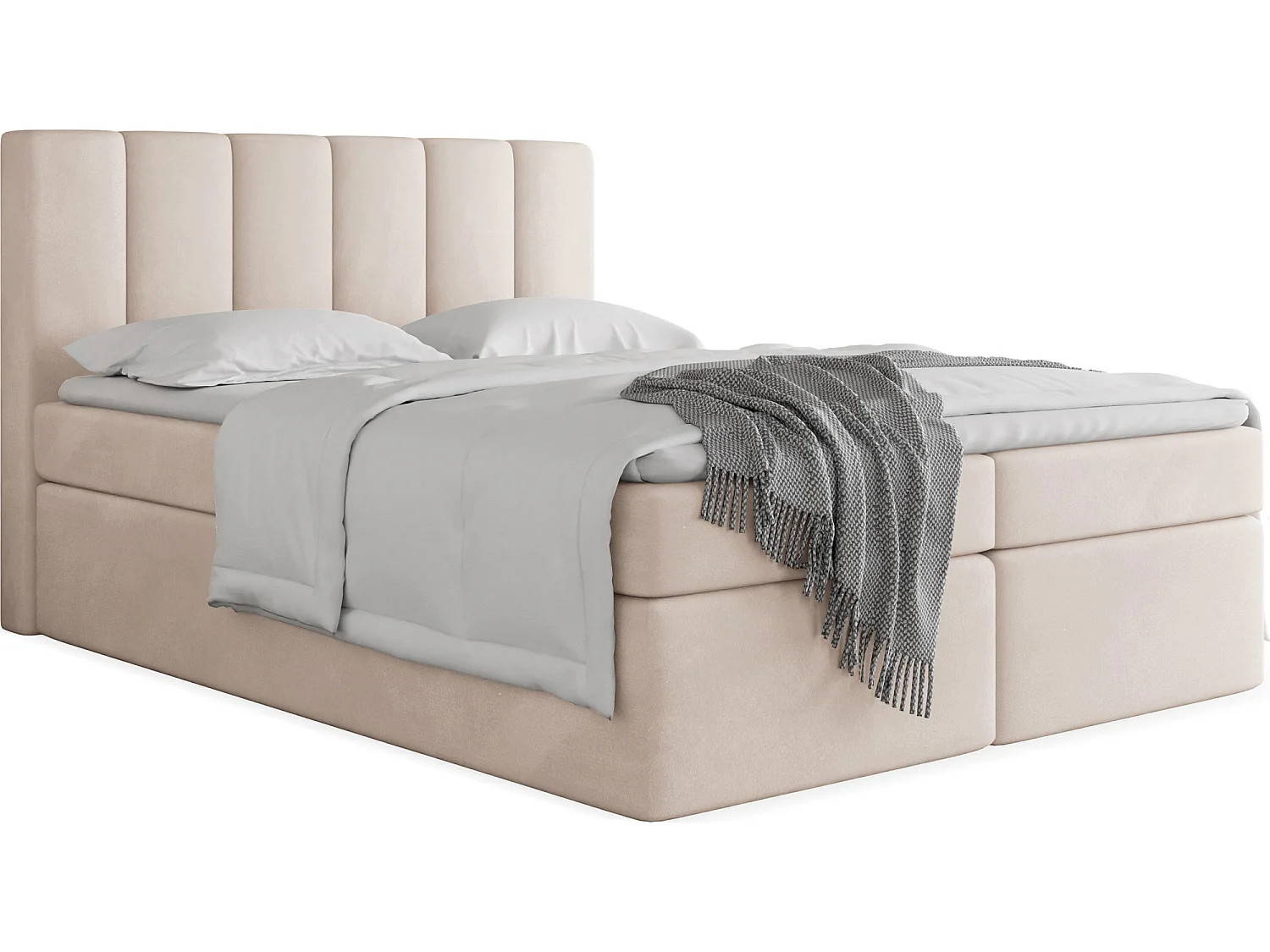 Boxspringbett 180x200 mit Bettkasten – Gepolstert Doppelbett mit 7-Zonen Taschenfederkern-Matratze, 5 cm Komfortschaum-Topper Inklusive – Samt Stoff Beige