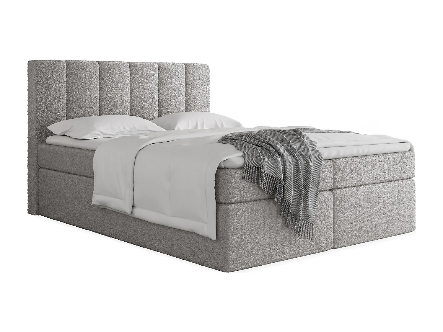 Boxspringbett 160x200 mit Bettkasten – Gepolstert Doppelbett mit 7-Zonen Taschenfederkern-Matratze, 5 cm Komfortschaum-Topper Inklusive – Boucle Stoff Grau