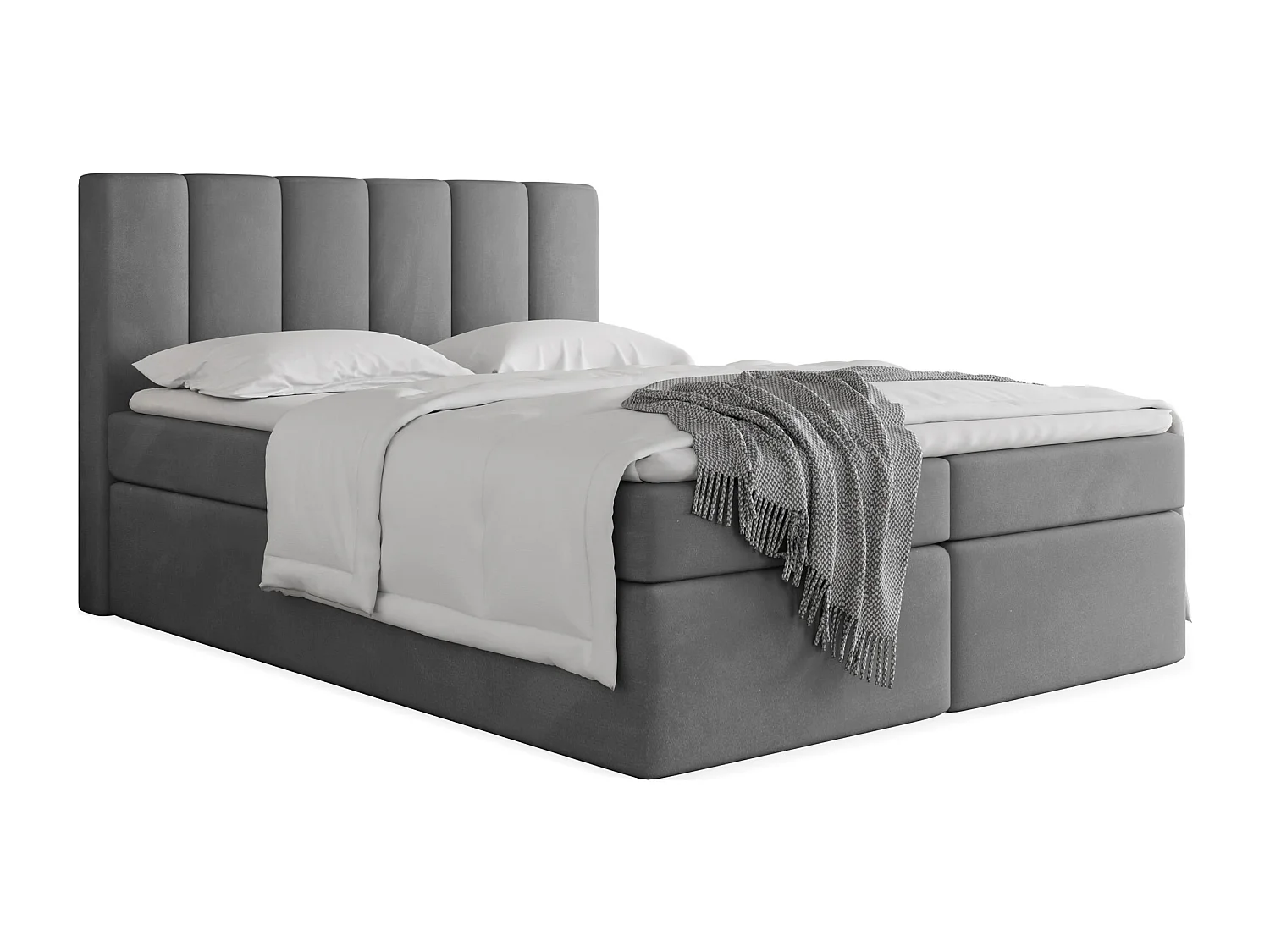 Boxspringbett 160x200 mit Bettkasten – Gepolstert Doppelbett mit 7-Zonen Taschenfederkern-Matratze, 5 cm Komfortschaum-Topper Inklusive – Samt Stoff Grau