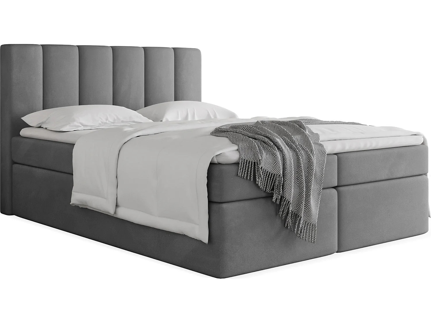Boxspringbett 160x200 mit Bettkasten – Gepolstert Doppelbett mit 7-Zonen Taschenfederkern-Matratze, 5 cm Komfortschaum-Topper Inklusive – Samt Stoff Grau
