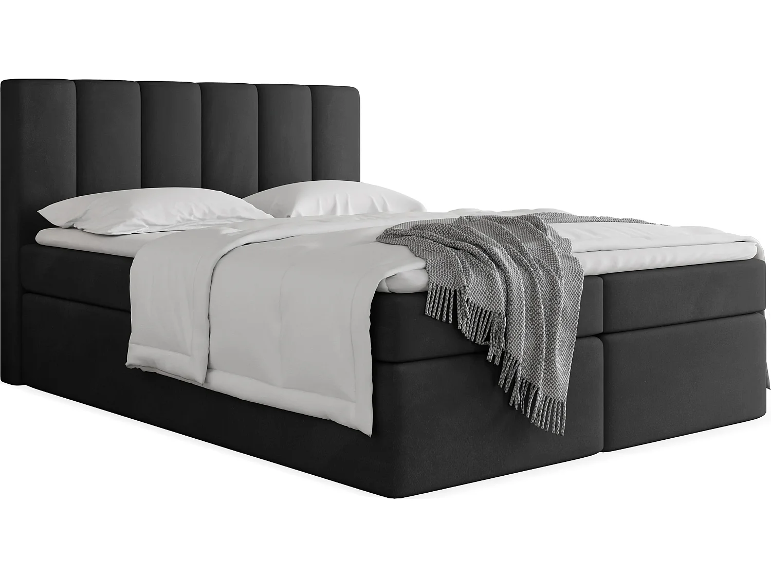 Boxspringbett 120x200 mit Bettkasten – Gepolstert Doppelbett mit 7-Zonen Taschenfederkern-Matratze, 5 cm Komfortschaum-Topper Inklusive – Samt Stoff Schwarz