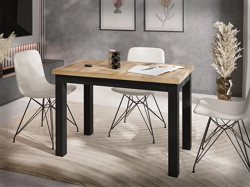 Rechteckiger Esstisch 100 x 60 – Platzsparender Küchentisch in Skandi & Loft Stil – Schwarze Holzbeine – für Küche, Wohnzimmer oder Büro – Eiche Hell Braun