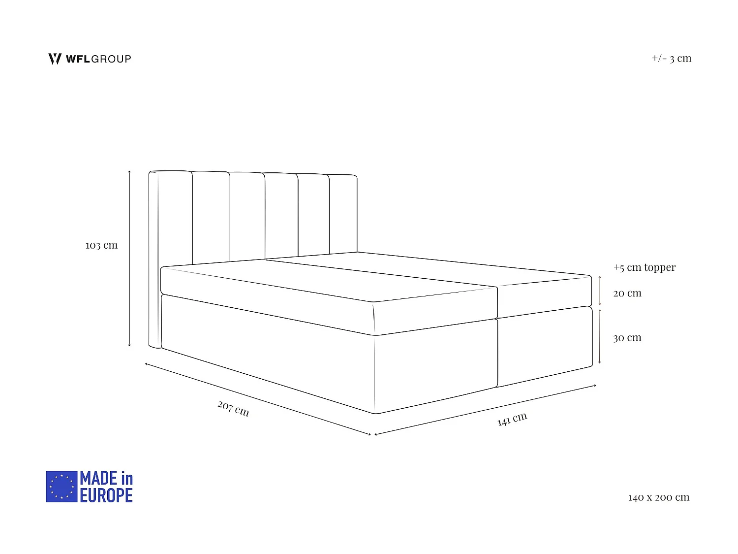 Boxspringbett 140x200 mit Bettkasten – Gepolstert Doppelbett mit 7-Zonen Taschenfederkern-Matratze, 5 cm Komfortschaum-Topper Inklusive – Boucle Stoff Weiß