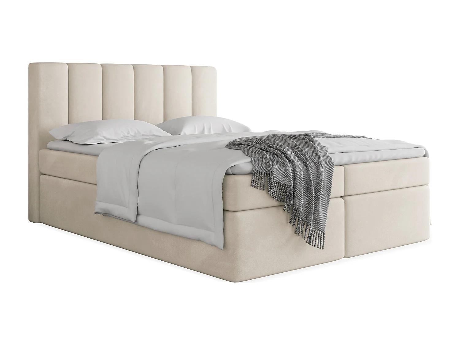 Boxspringbett mit Stauraum 120x200 – Komplett Set mit Matratze, Topper & Kopfteil – Samt Stoff in Beige – Doppelbett – Amira