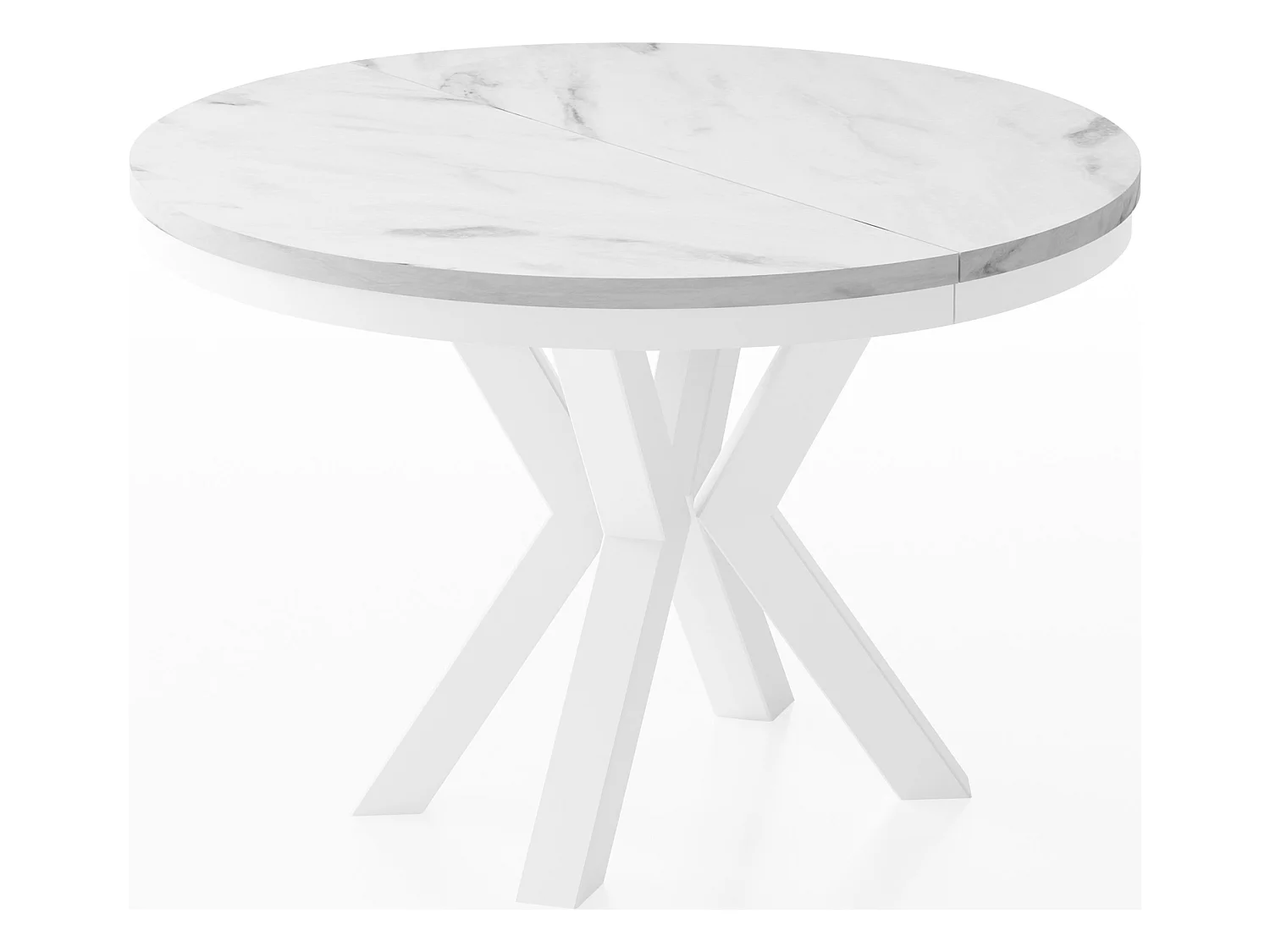 Table à Manger Ronde Extensible Style Loft - Table avec Pieds Métalliques Blancs - Table Gain de Place pour Salon - Marbre Blanc - 100 à 180 cm