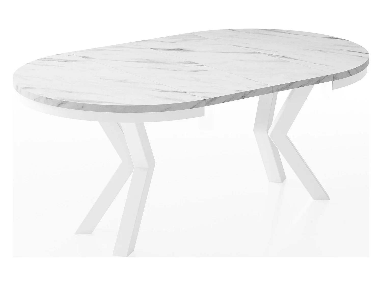 Table à Manger Ronde Extensible Style Loft - Table avec Pieds Métalliques Blancs - Table Gain de Place pour Salon - Marbre Blanc - 100 à 180 cm