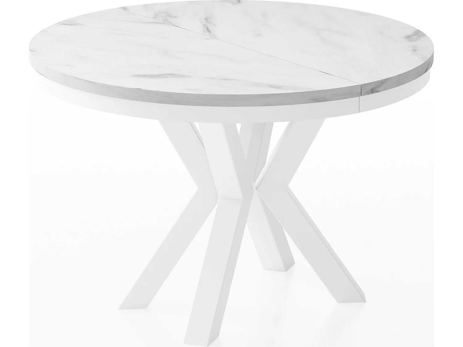 Table à Manger Ronde Extensible Style Loft - Table avec Pieds Métalliques Blancs - Table Gain de Place pour Salon - Marbre Blanc - 100 à 180 cm