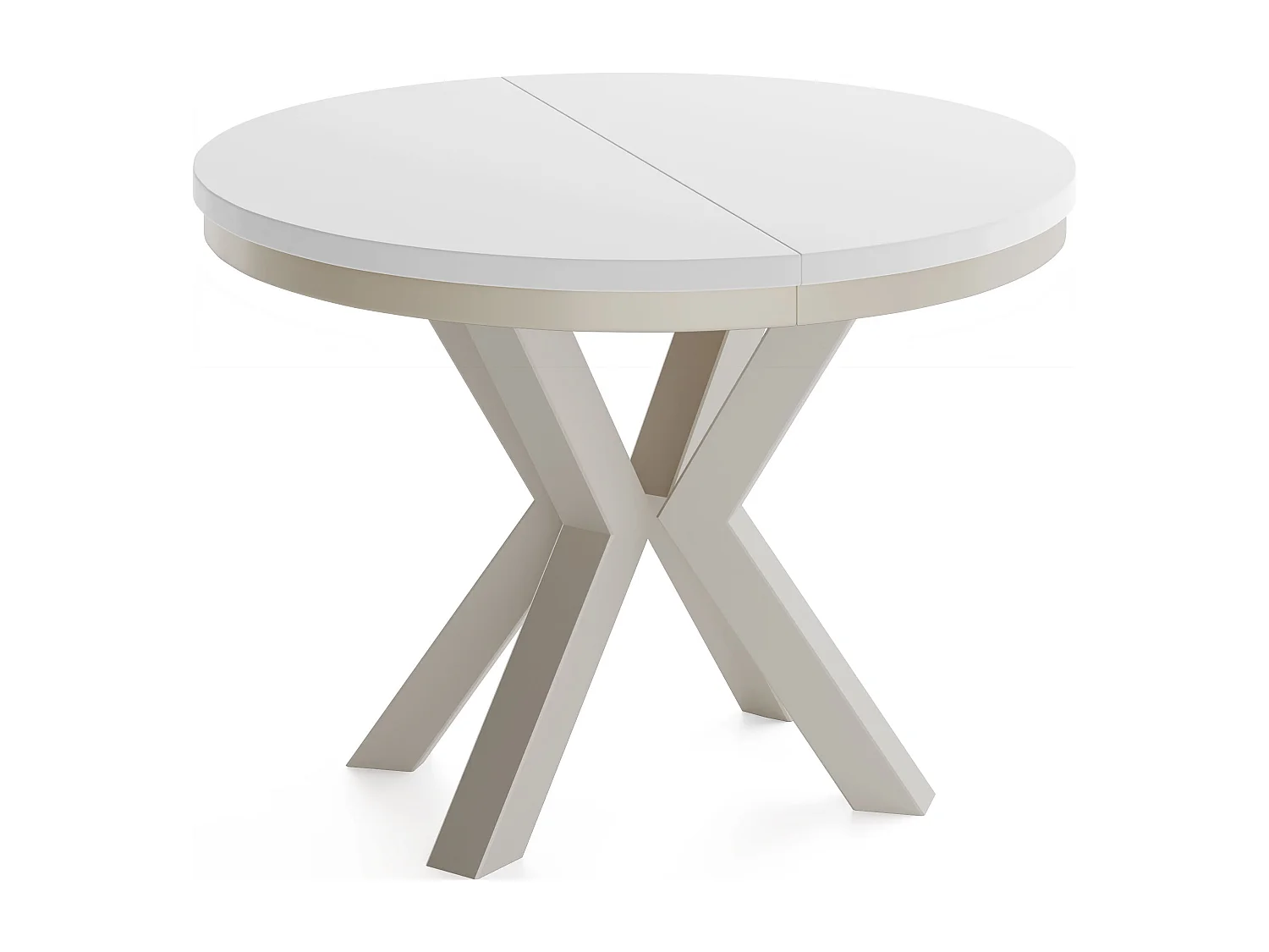 Runder Ausziehbarer Esstisch im Loft-Stil - Industrieller Tisch mit Grau-Beige Metallbeinen - Platzsparender Tisch für Wohnzimmer - Weiß - 100 bis 180 cm