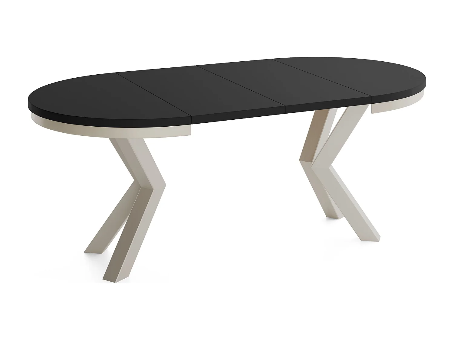 Runder Ausziehbarer Esstisch im Loft-Stil - Industrieller Tisch mit Grau-Beige Metallbeinen - Platzsparender Tisch für Wohnzimmer - Schwarz - 120 bis 200 cm