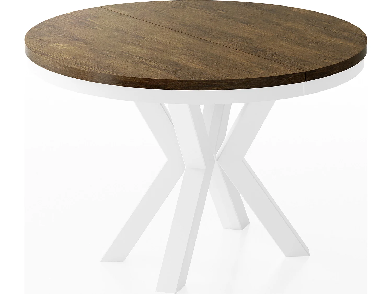 Table à Manger Ronde Extensible Style Loft - Table avec Pieds Métalliques Blancs - Table Gain de Place pour Salon - Chêne Lefkas - 120 à 200 cm