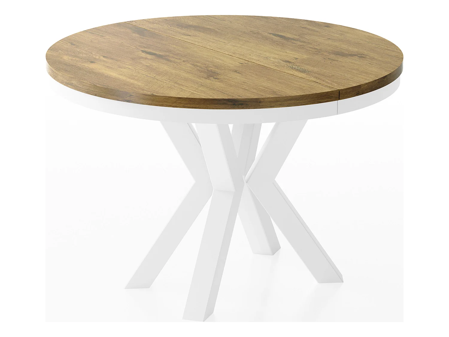 Table à Manger Ronde Extensible Style Loft - Table avec Pieds Métalliques Blancs - Table Gain de Place pour Salon - Chêne Lancelot - 100 à 180 cm