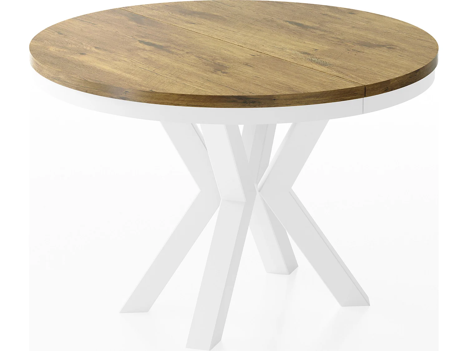 Table à Manger Ronde Extensible Style Loft - Table avec Pieds Métalliques Blancs - Table Gain de Place pour Salon - Chêne Lancelot - 100 à 180 cm