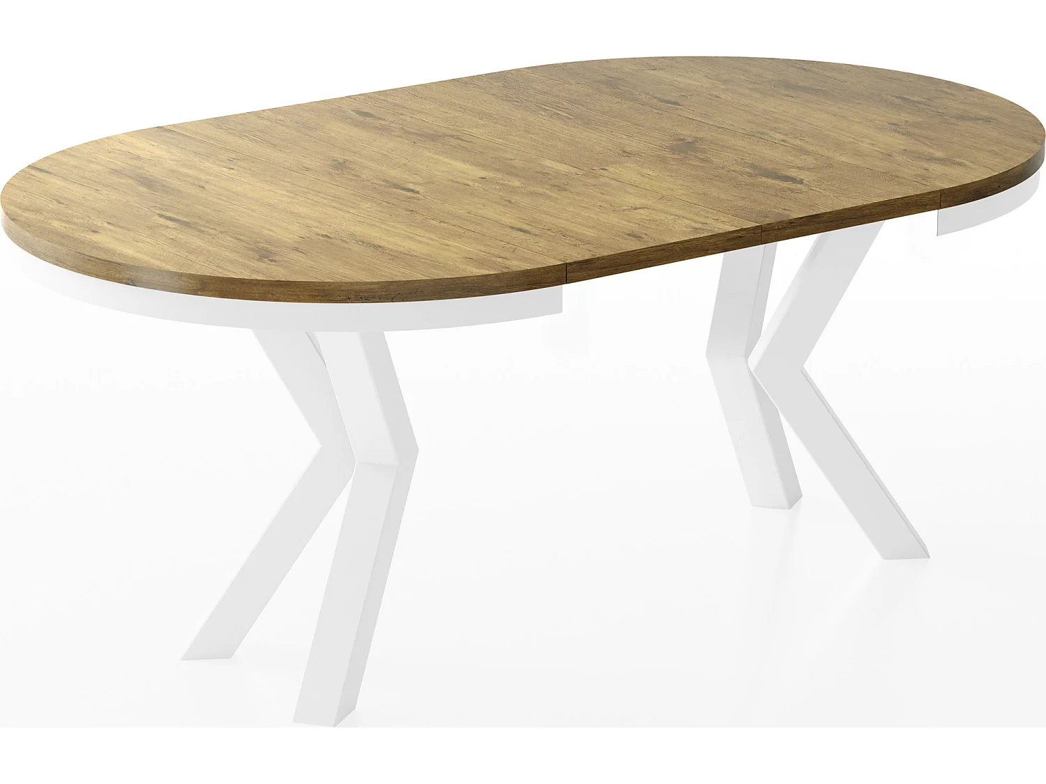 Table à Manger Ronde Extensible Style Loft - Table avec Pieds Métalliques Blancs - Table Gain de Place pour Salon - Chêne Lancelot - 100 à 180 cm