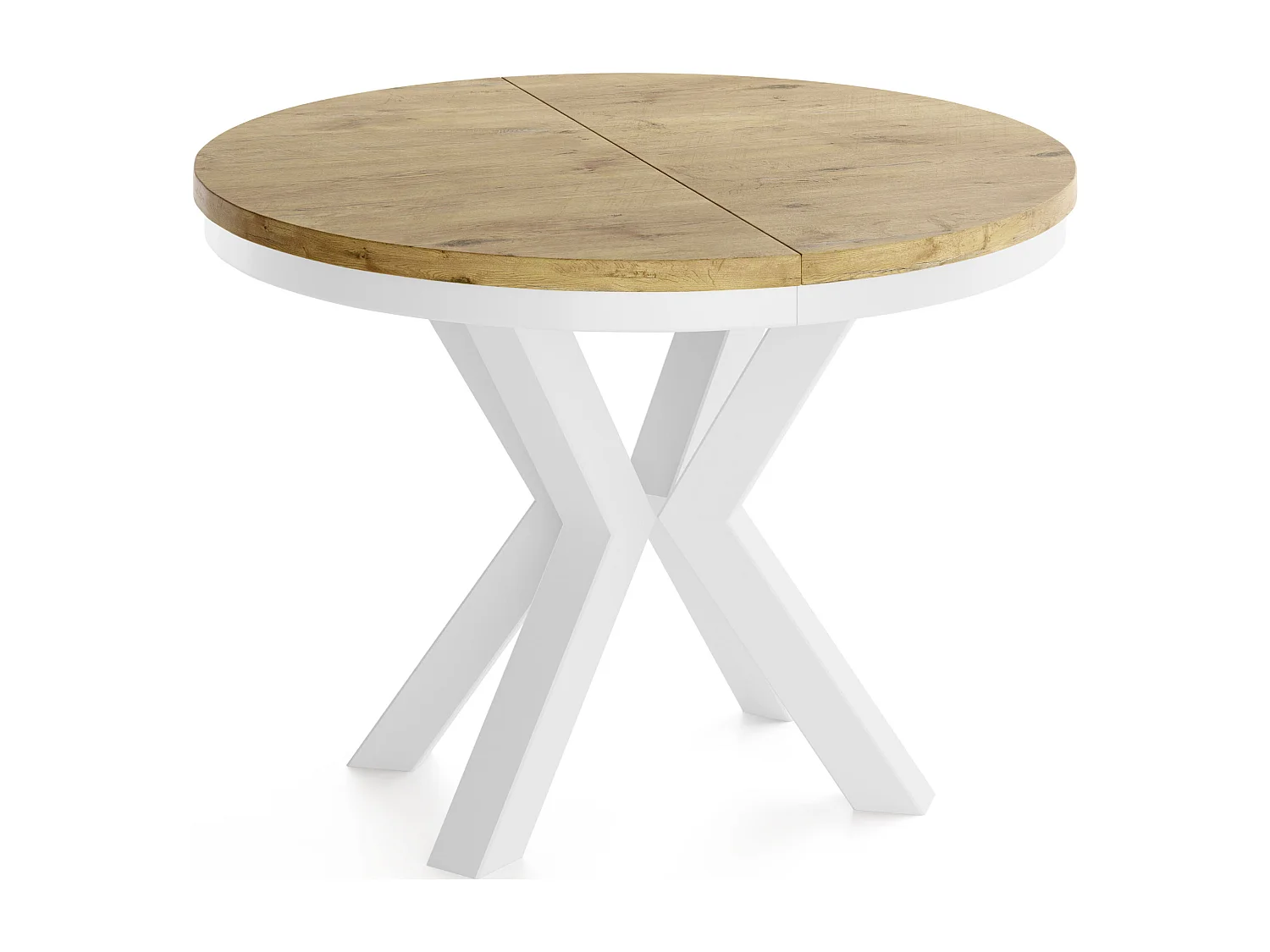 Runder Ausziehbarer Esstisch im Loft-Stil - Industrieller Tisch mit Weißen Metallbeinen - Platzsparender Tisch für Wohnzimmer - Lancelot Eiche - 100 bis 180 cm