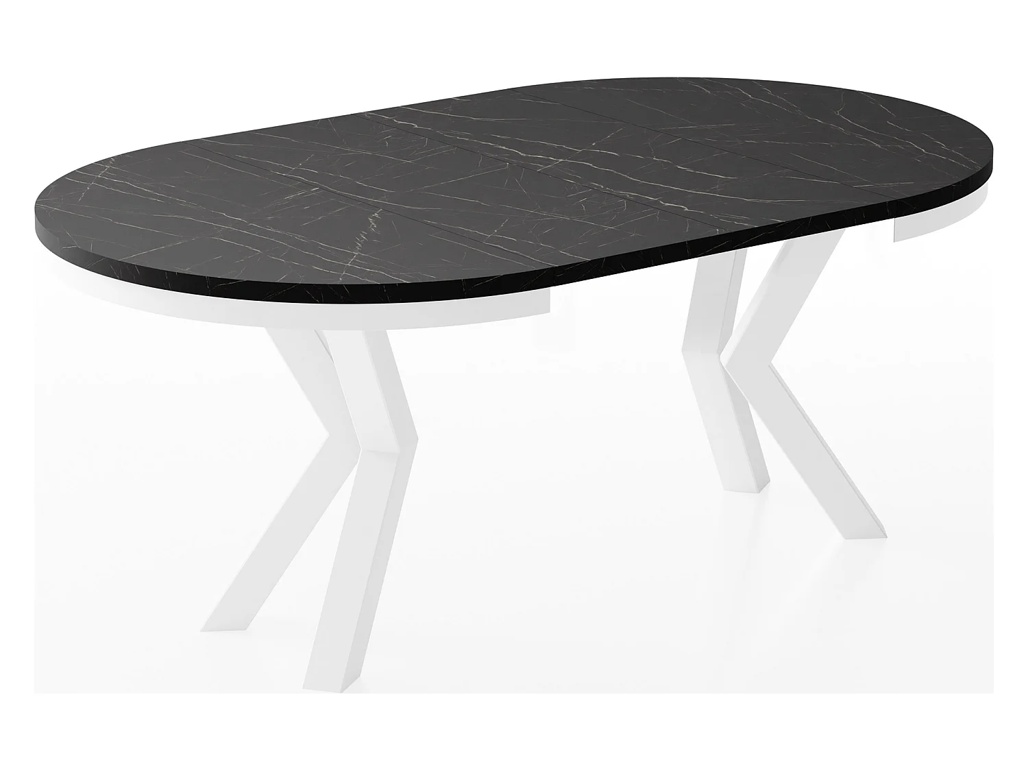 Table à Manger Ronde Extensible Style Loft - Table avec Pieds Métalliques Blancs - Table Gain de Place pour Salon - Marbre Noir - 120 à 200 cm
