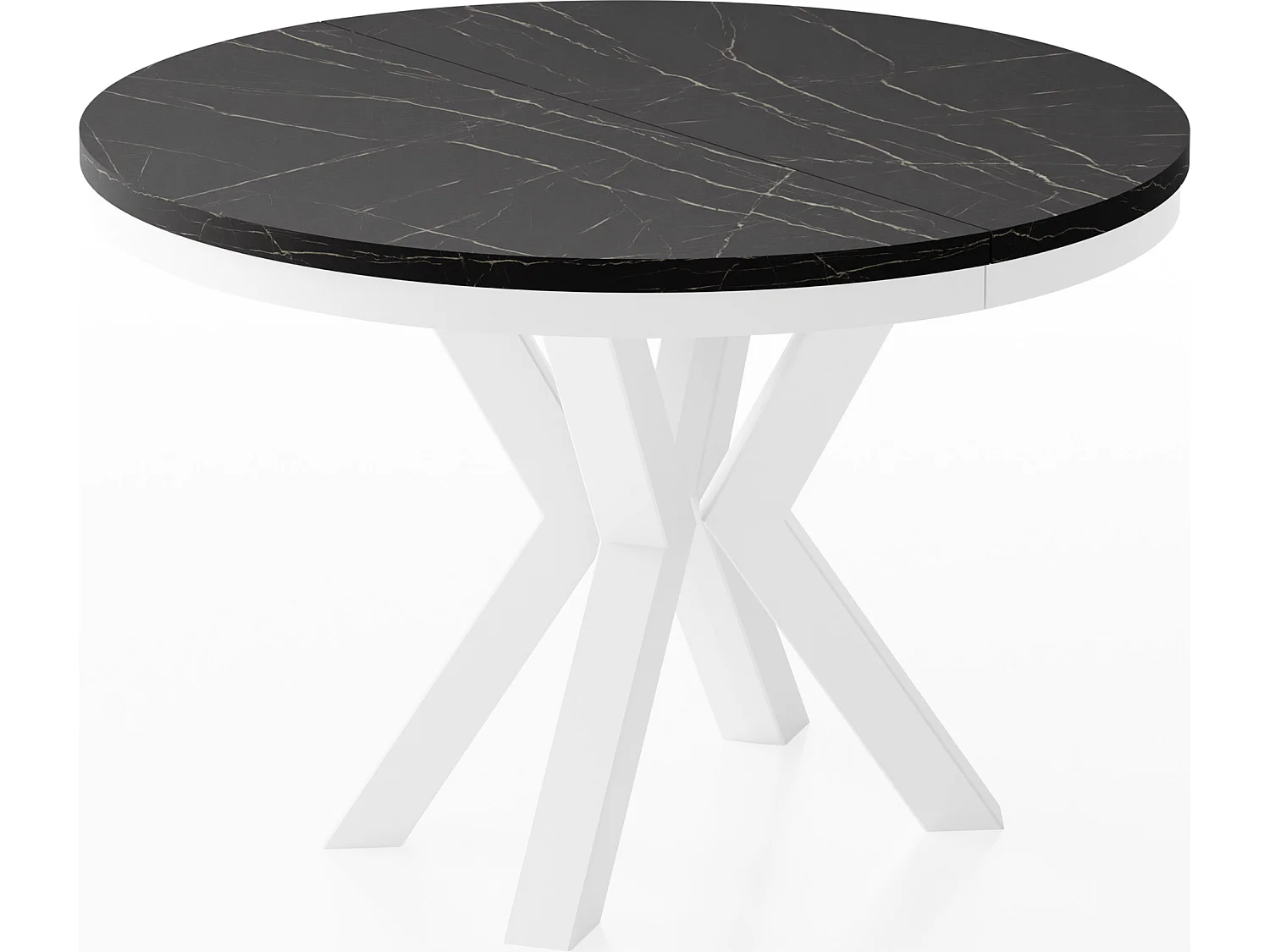 Table à Manger Ronde Extensible Style Loft - Table avec Pieds Métalliques Blancs - Table Gain de Place pour Salon - Marbre Noir - 120 à 200 cm