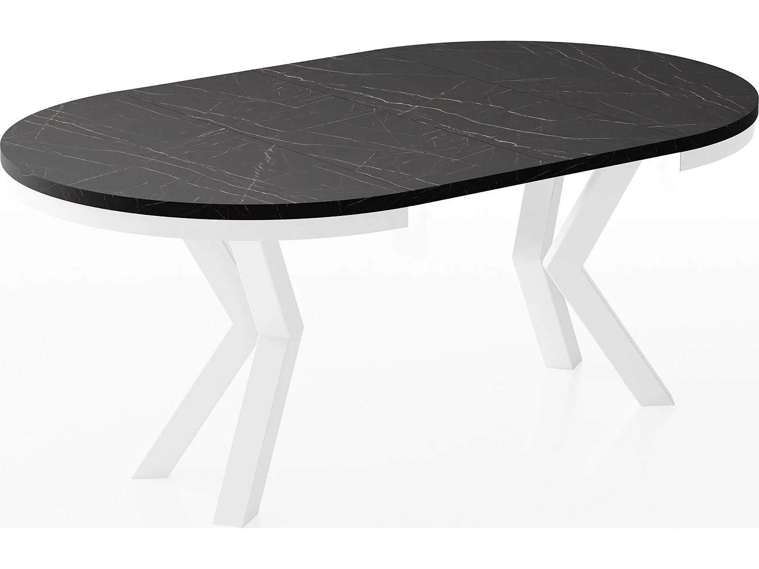 Table à Manger Ronde Extensible Style Loft - Table avec Pieds Métalliques Blancs - Table Gain de Place pour Salon - Marbre Noir - 120 à 200 cm