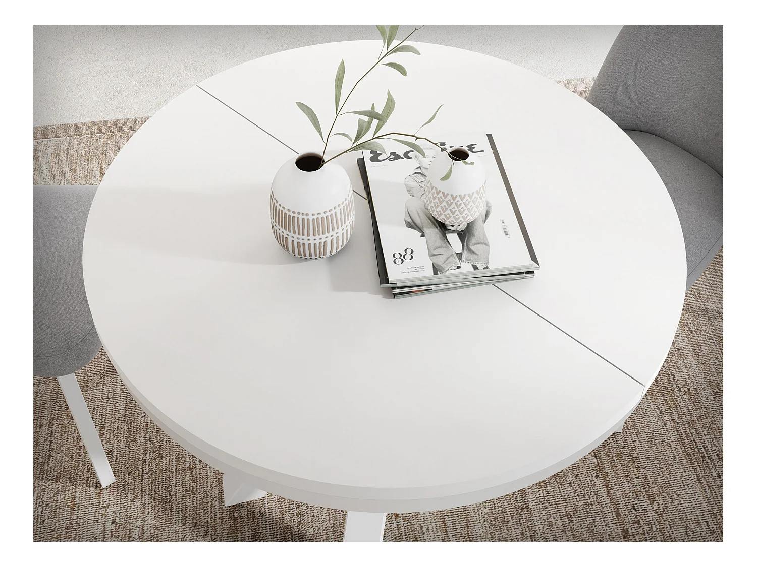 Table à Manger Ronde Extensible Style Loft - Table avec Pieds Métalliques Blancs - Table Gain de Place pour Salon - Blanc - 120 à 200 cm