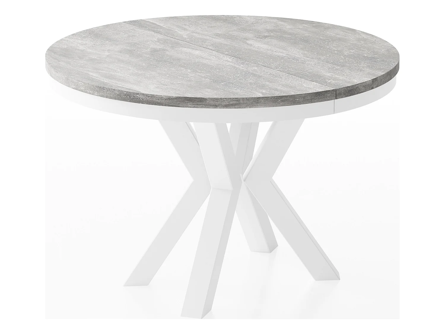 Table à Manger Ronde Extensible Style Loft - Table avec Pieds Métalliques Blancs - Table Gain de Place pour Salon - Béton Gris - 120 à 200 cm