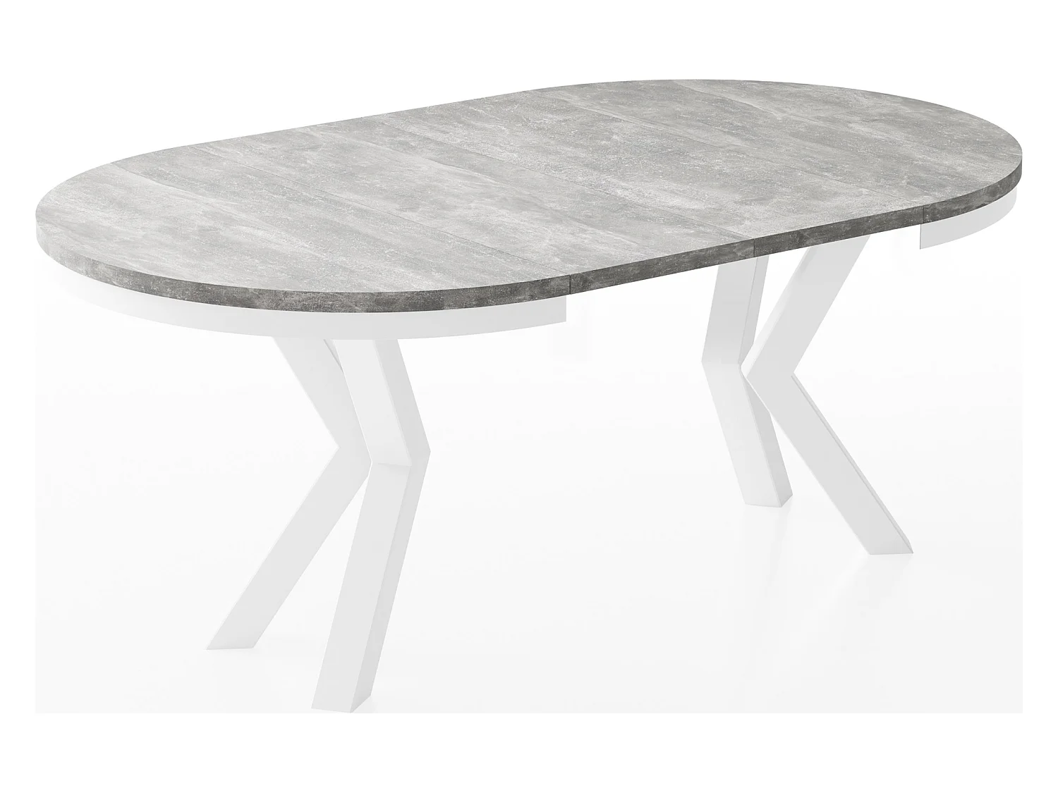 Table à Manger Ronde Extensible Style Loft - Table avec Pieds Métalliques Blancs - Table Gain de Place pour Salon - Béton Gris - 120 à 200 cm