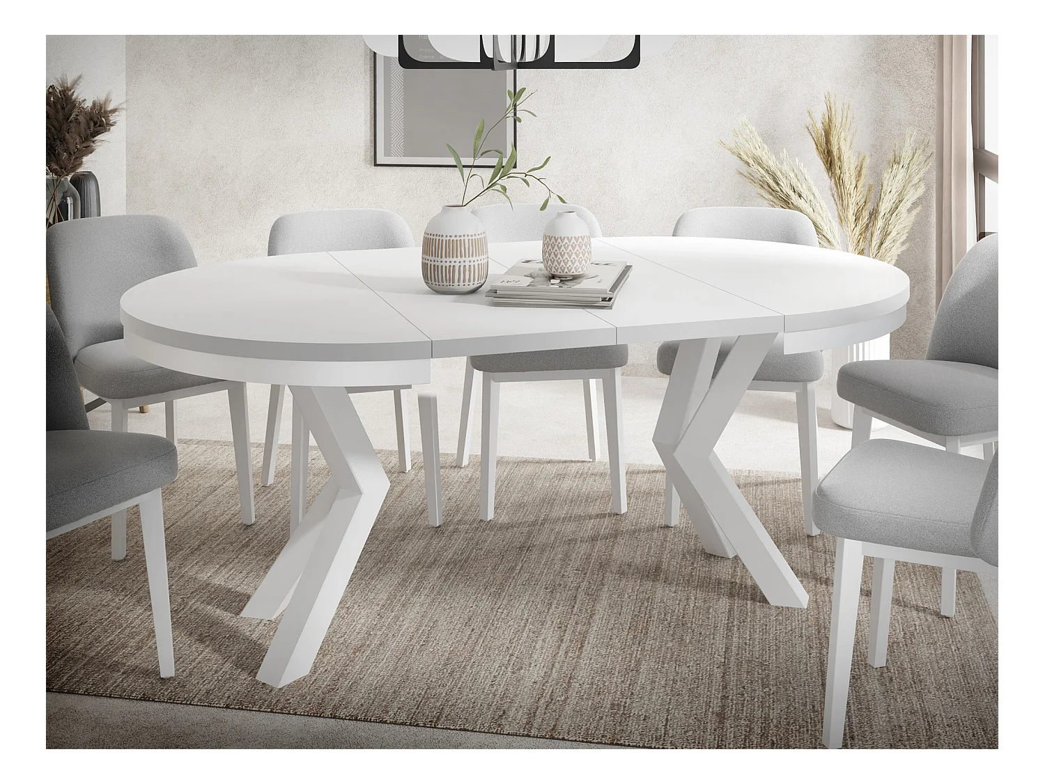Table à Manger Ronde Extensible Style Loft - Table avec Pieds Métalliques Blancs - Table Gain de Place pour Salon - Blanc - 100 à 180 cm