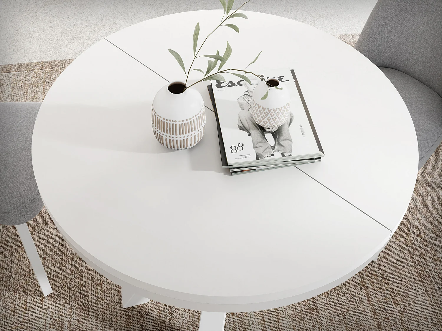 Table à Manger Ronde Extensible Style Loft - Table avec Pieds Métalliques Blancs - Table Gain de Place pour Salon - Blanc - 100 à 180 cm